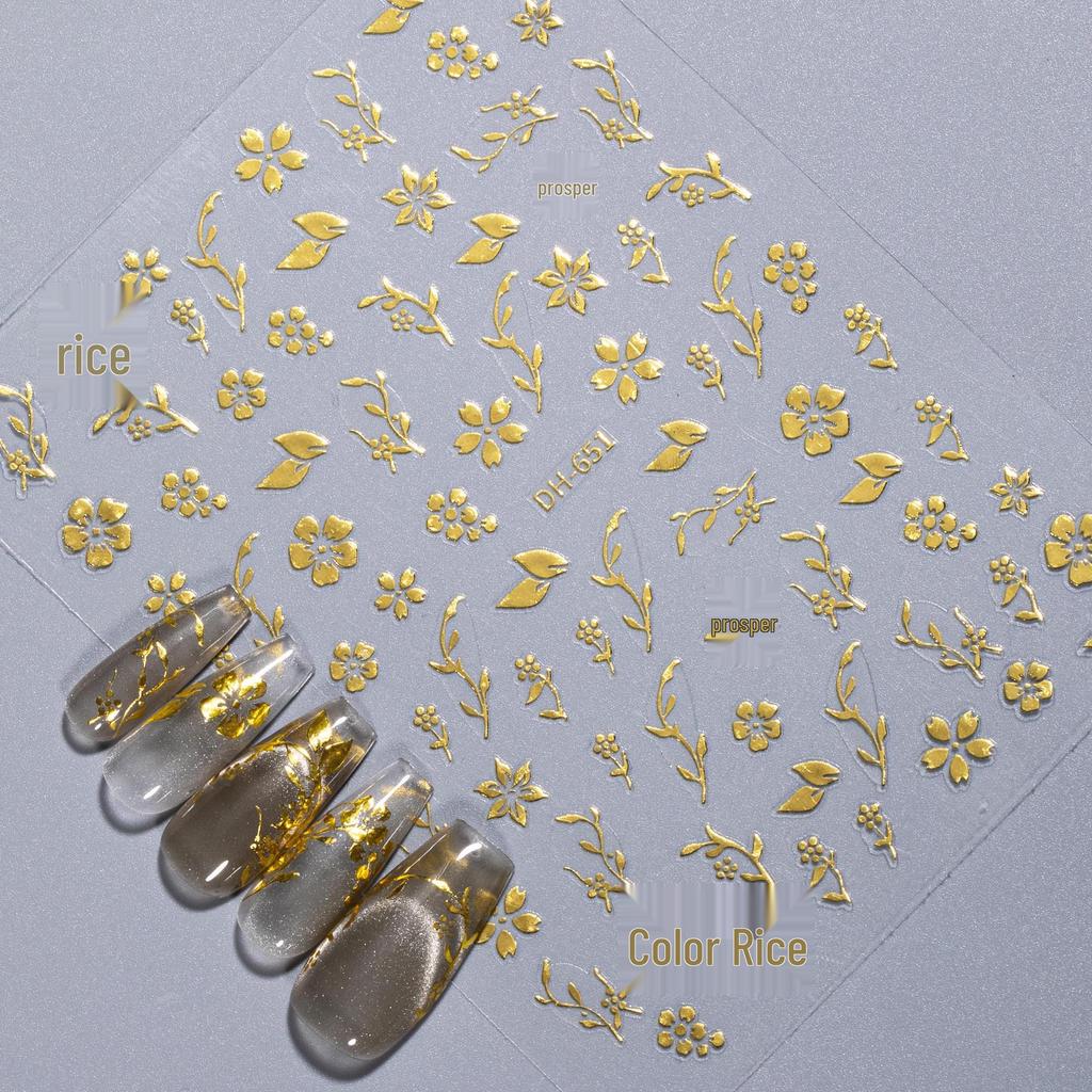 3D Magic Mirror Flower Nail Stickers with Adhesive - Japanese-Style Hot Stamping Design