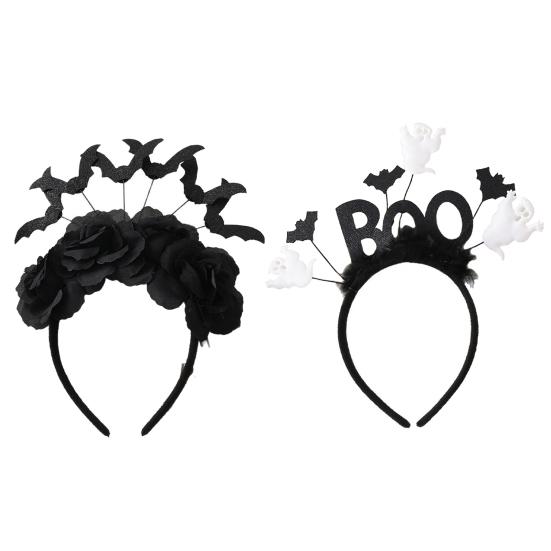 Photo Shoot Hairpiece Halloween Black Bat Headband for Women, Gothic Rose Boo Ghost Theme Party Headwear Hair Accessories Festive, Costume Accessory