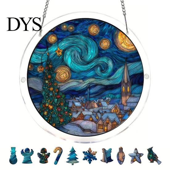 Home Window Hanging Ornament Christmas Acrylic Puzzle Suncatcher, Holiday Tree Snowman Stockings Red Bird Sun Catcher Stained Glass Art Kit