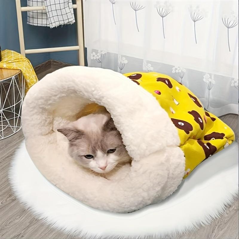 1pc Cozy Polyester Cat Sleeping Bag with Filling-Comfortable Tunnel Cat Bed Nest for Cats 5.51-15.43LB, Easy Entry Pet House