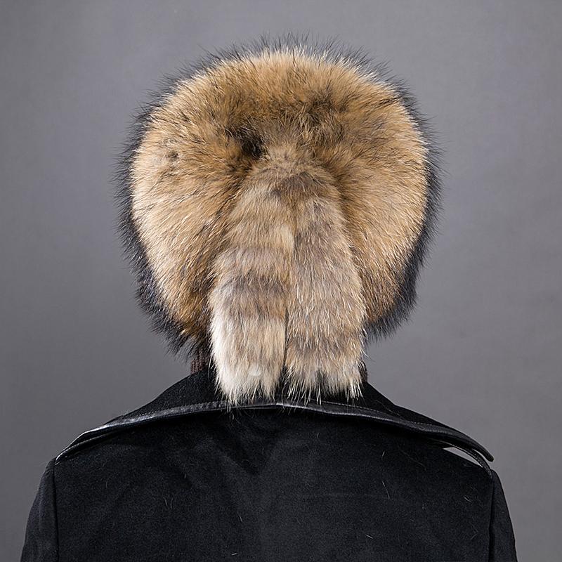 Fox Fur Hat Men's Winter Fur Mongolian Cap 100% Genuine Fox Fur Bomber Hats Warm Ear-protecting Ski Hat