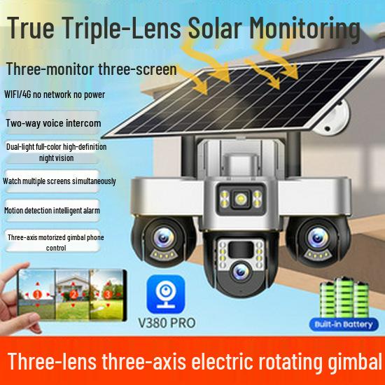 4G Triple-Lens Solar Camera with HD Night Vision & WiFi Connectivity