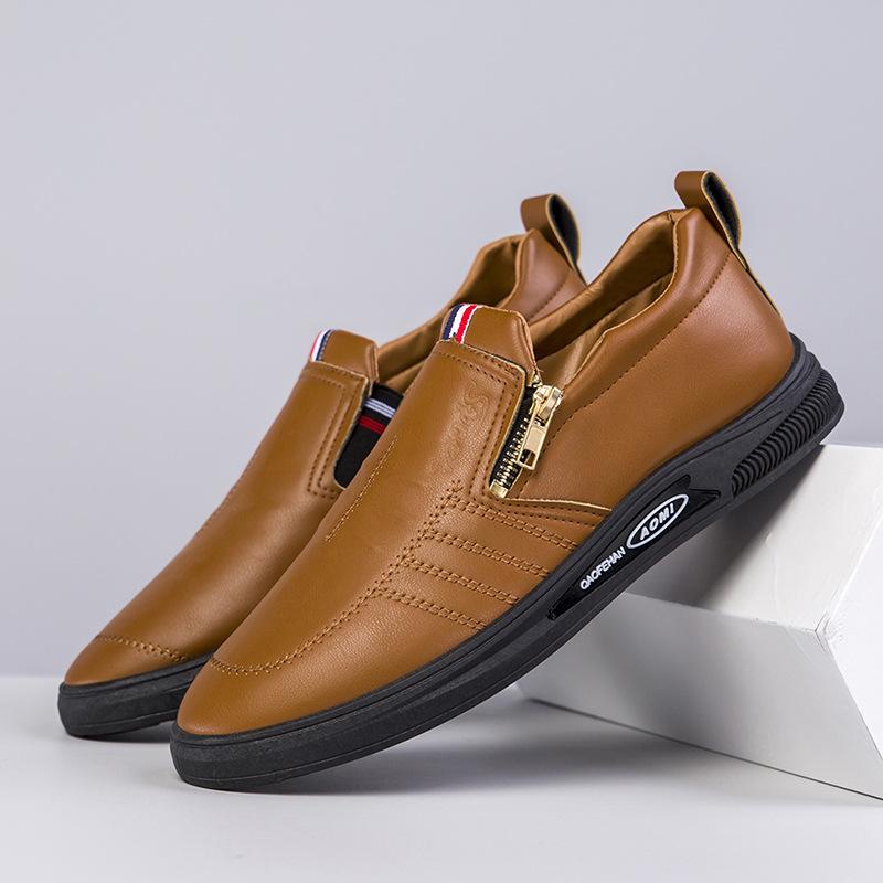 Spring New Leather Shoes Men's Business Casual Leather Shoes Versatile Zipper Casual Shoes