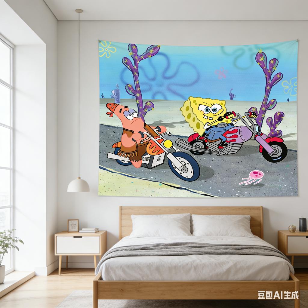 Tapiz Kawaii de Bob Esponja y Patricio Fondo de Bikini Personajes Arte de Pared Tapiz Para Decoración del Hogar Fondo de Fiesta y Regalo Para Niños