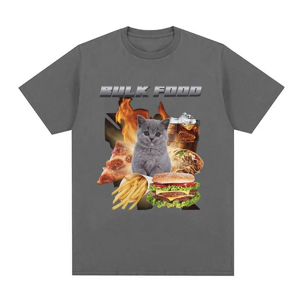 Bulk Food Cat Meme Graphic T-Shirt Men's Clothing Retro Hip Hop Short Sleeve T-Shirt Cotton Casual Oversized T-Shirt