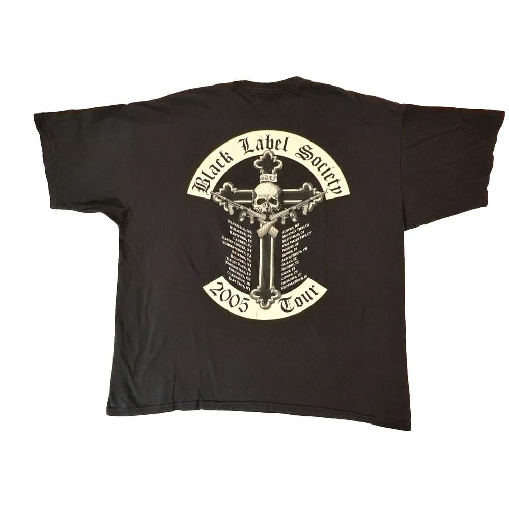 Vtg 2005 BLACK LABEL SOCIETY Tour Cities Black T-shirt BLS Mafia Gun 2XL Rare XXXL