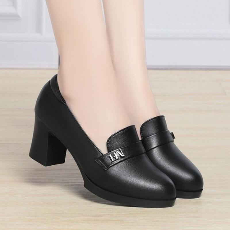 Spring New Arrival, Soft Leather Block Mid-Heel Loafers, Long-Standing Comfort, Office Commute, Slimming Versatile Women'S Shoes