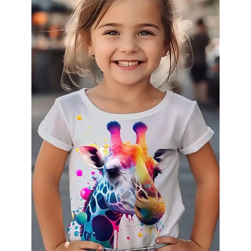 Täglich lässig Tier Giraffe 3D-Druck Mode lustige Mädchen T-Shirts Sommer Kurzarm Tops T-Shirt Casual T-Shirts