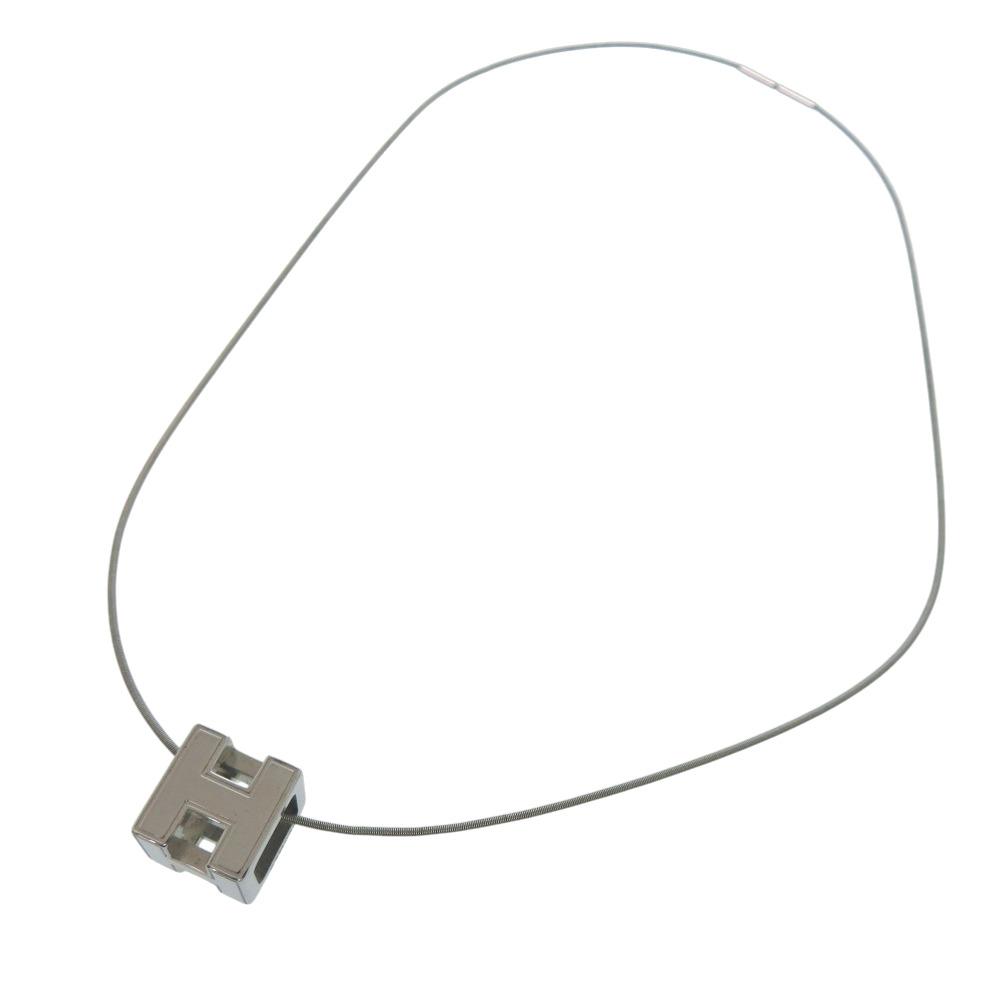 Used AUTHENTIC HERMES Cardue Ash H-cubeNecklace Silver Metal