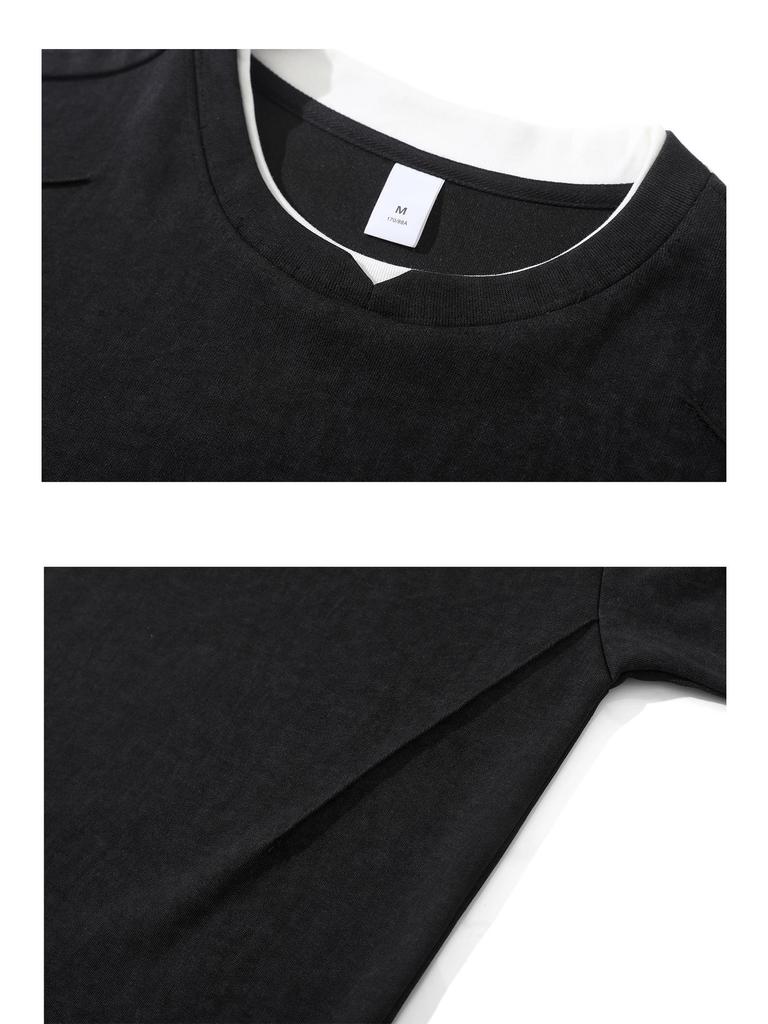 Men's Black Gray Hoodie - Trendy Washed Fabric, Fake Two-Piece Design, 260g