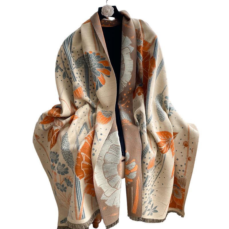 High-end Imitation Cashmere Scarf Women's Fashion Warm Flower Scarf Versatile Shawl Jacquard Craftsmanship Trend