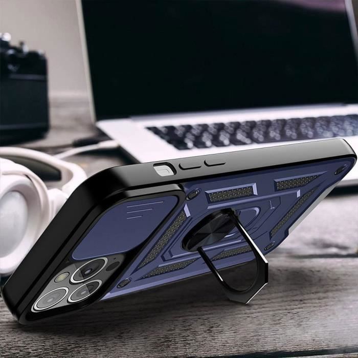 Coque de protection - booling - iphone 16 pro max - antichoc - support rotatif - cache caméra coulissant