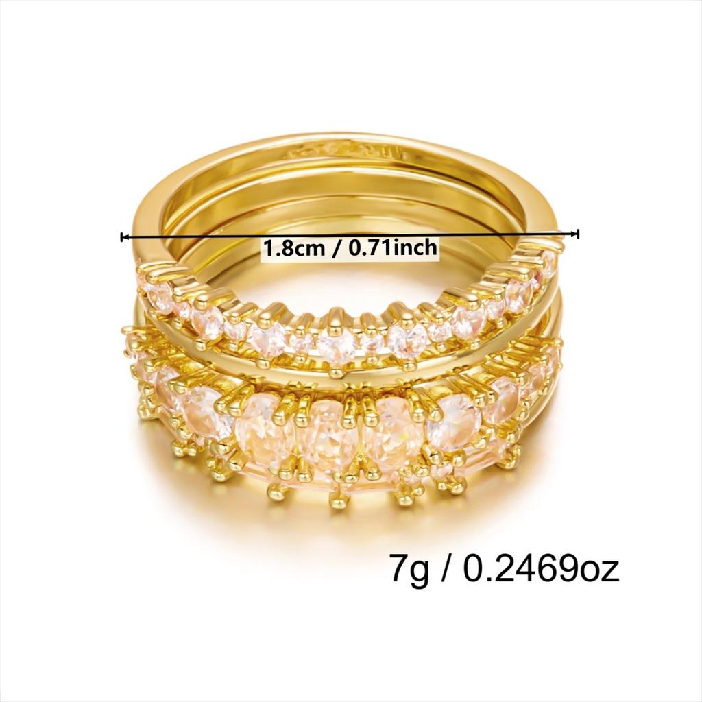 4Pcs/Set Simple Brass Inlaid Round Oval Square CZ Zircon Rings Set For Women Men Trendy Geometric Stackable Finger Ring Jewelry