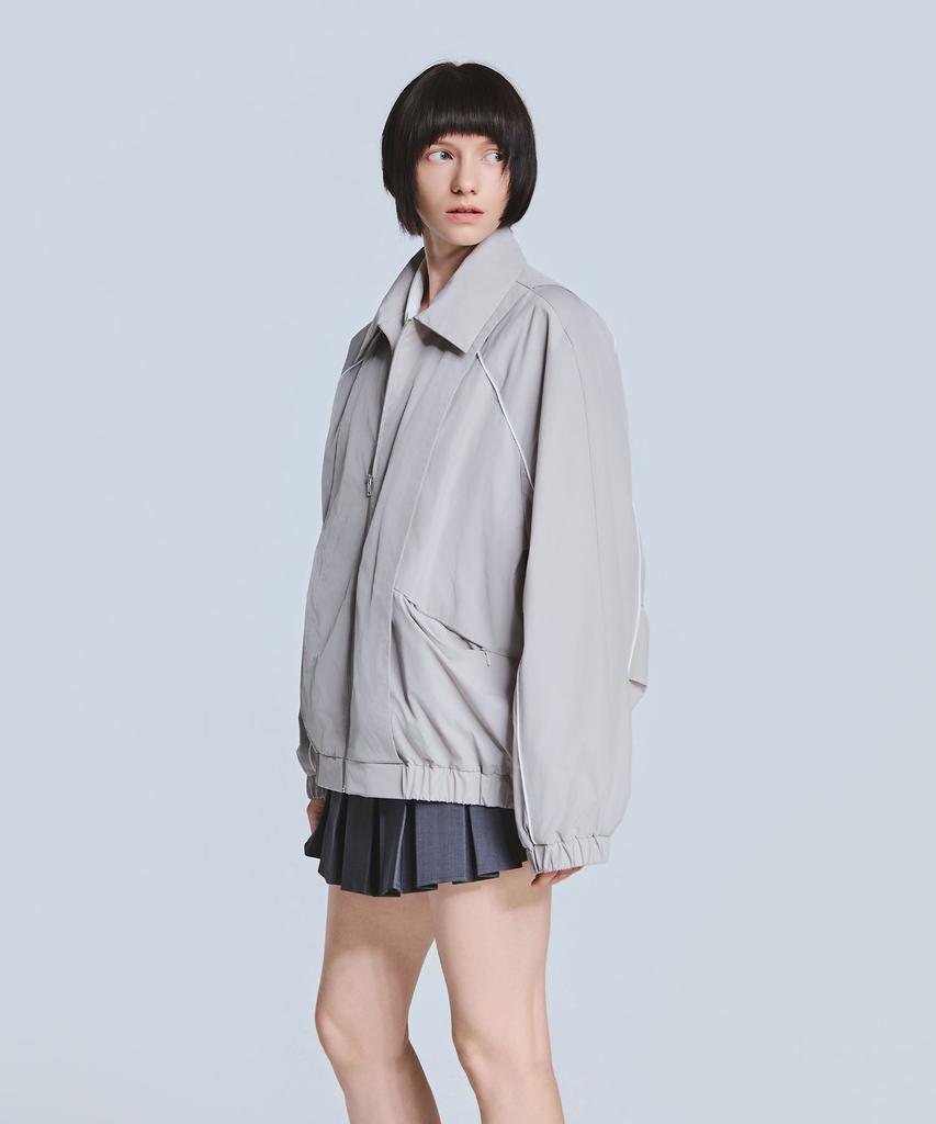 Ten Past Seven Contrast Piping Blouson Jacket - Light Beige