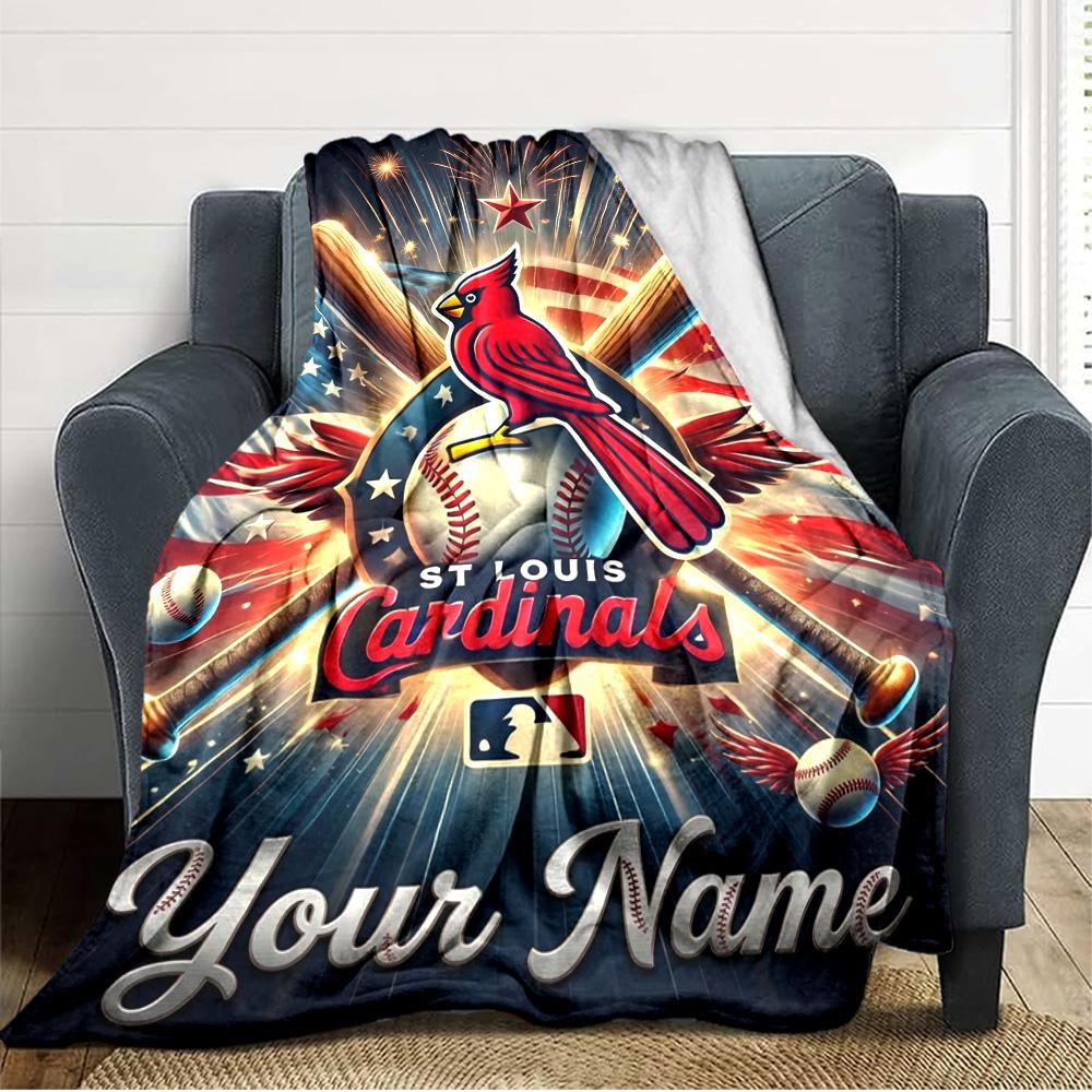 Name Custom St. Louis Cardinals Logo Print Flannel Blanket High Quality Warm Comfortable Cover for All Seasons Perfect for Gifts Home Decor