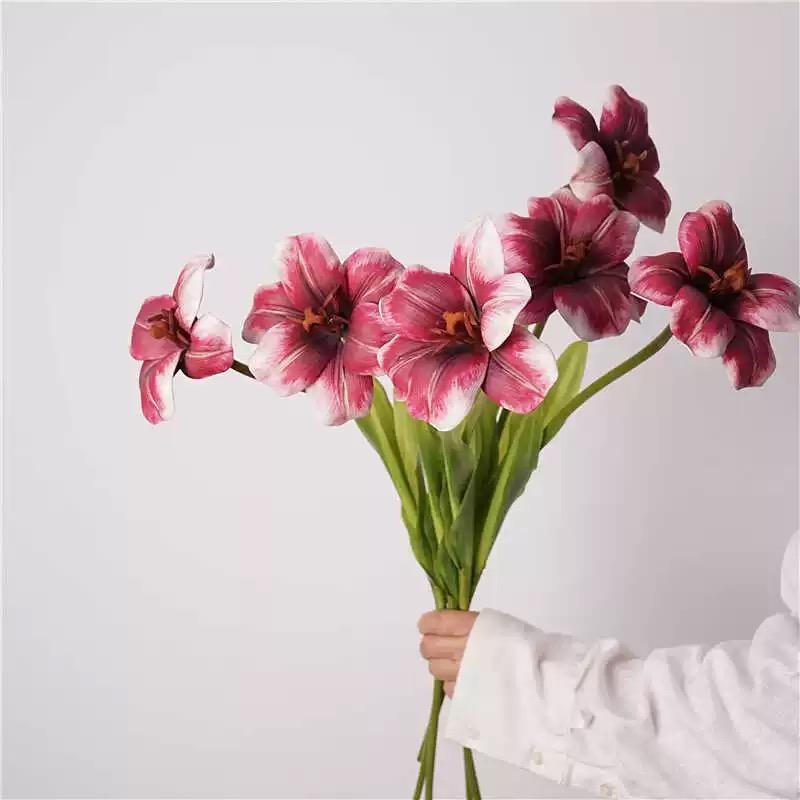 3 szt. Różowe Tulipany Sztuczne Kwiaty Dekoracja Pu Białe Sztuczne Brownie Tulips Sztuczna Kompozycja Kwiatowa na Ślub Dom