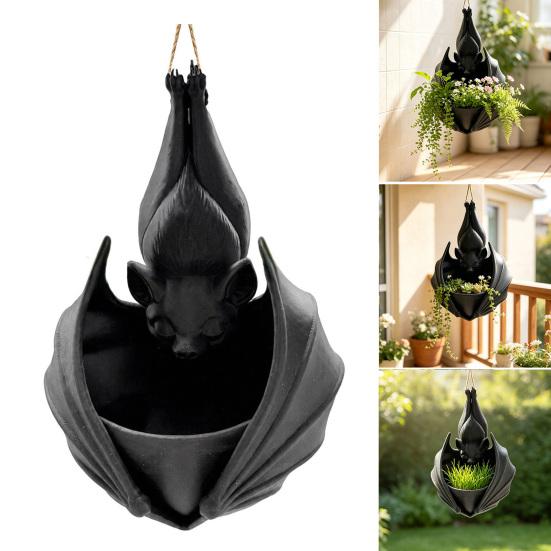 Novelty Bat Fan Gift 3D Printed Hanging Plant Pot, Shaped Planter, Creative Halloween Small Container Flowerpots, Gothic Holder for Indoor