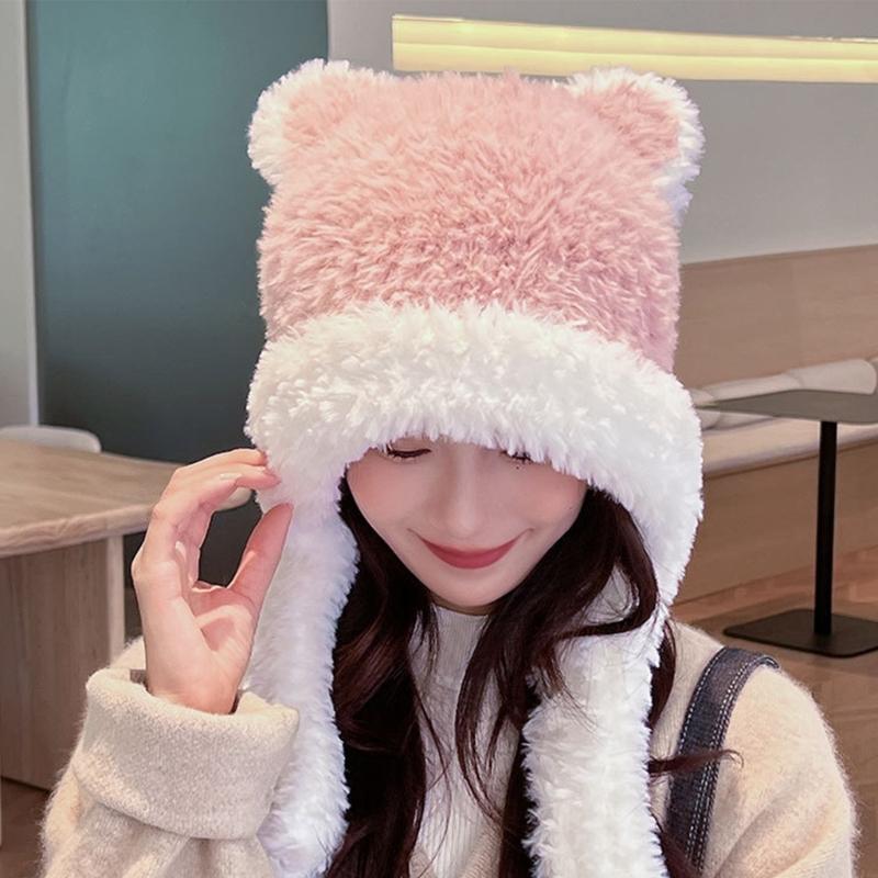 Winter Bear Ear Hat for Teens Keep Warm Protecting Ear Hat Windproof Outdoor