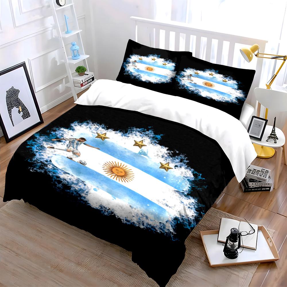 Argentina Football Bedding Set Black Bedding set (1 duvet cover, 2 pillowcases, duvet not included)