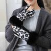 Velvet Leopard Print Gloves Windproof Cycling Mittens Elegant Winter Suede Gloves Outdoor