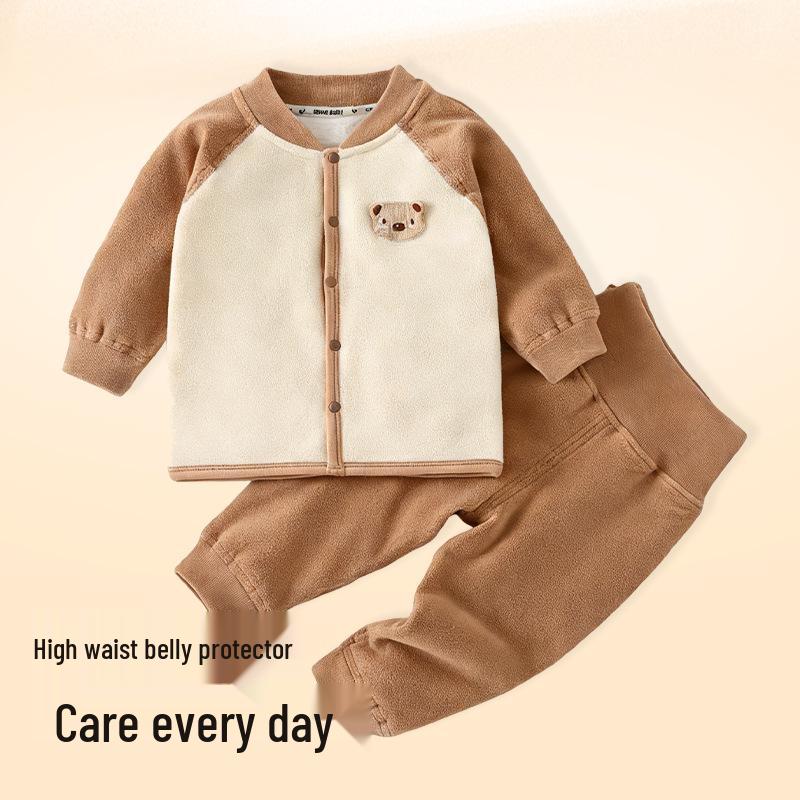 Unisex Baby High-Waisted Padded Pants Set - Thick Warm Cotton Jacket & Pants for Autumn/Winter