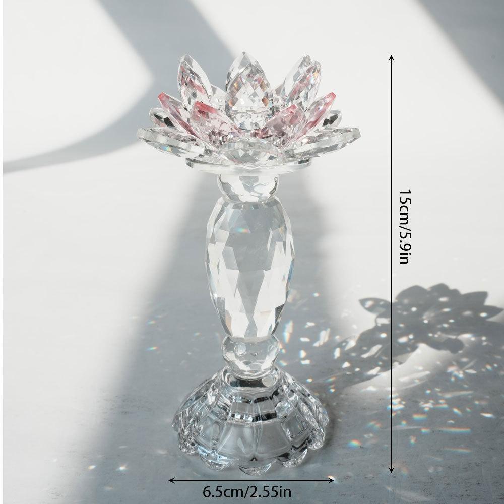 Luxury Crystal Lotus Candlestick Holder Colorful Crystal Flower Candle Stand Decor Desktop Candle Holder for Home & Wedding Gift