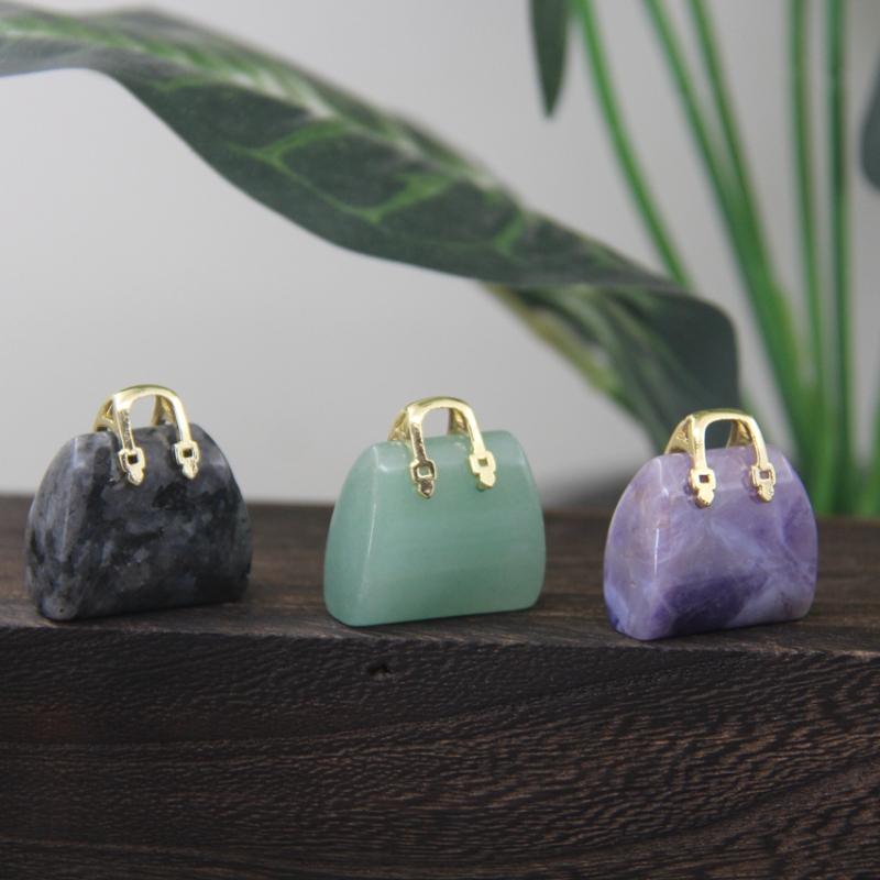 

Мини-сумочка с драгоценными камнями, подвески, целебный кристалл, резная сумка, модель для женщин, ювелирные изделия, кварцевая статуэтка, домашний декор, Рождество