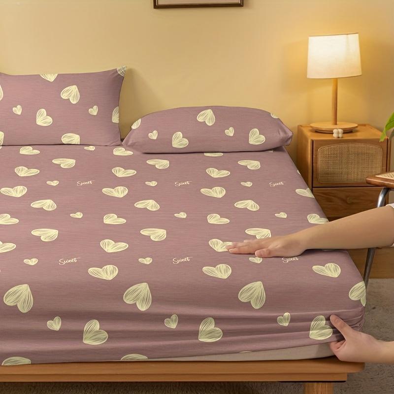 1 Cearceaf cu elastic mat cu imprimeu geometric simplu modern în formă de inimă, Husă de pat imprimată pentru dormitor, Lenjerie de pat (Excluzând fetele de pernă)