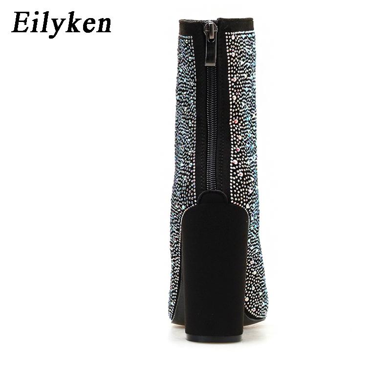 Fashion Eilyken Fashion Sexy Banquet Women's Boots Thick With Shiny Rhinestones Nightclub Square High Heel Zapatos Mujer