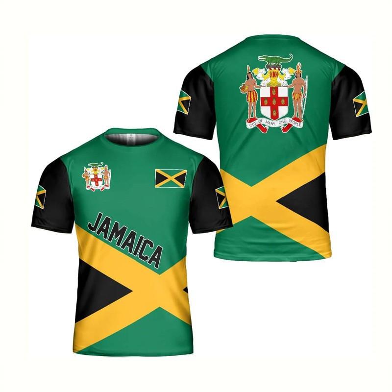 Mens Oversized Round Neck Short Sleeve T-Shirt With Jamaica Flag 3D Print Casual Tee