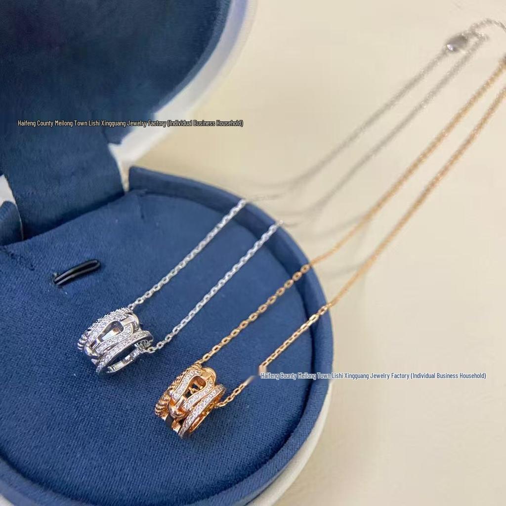 18K Rose Gold Horseshoe Waist Necklace - Full Diamond, Braided Design, Light Luxury Fashion