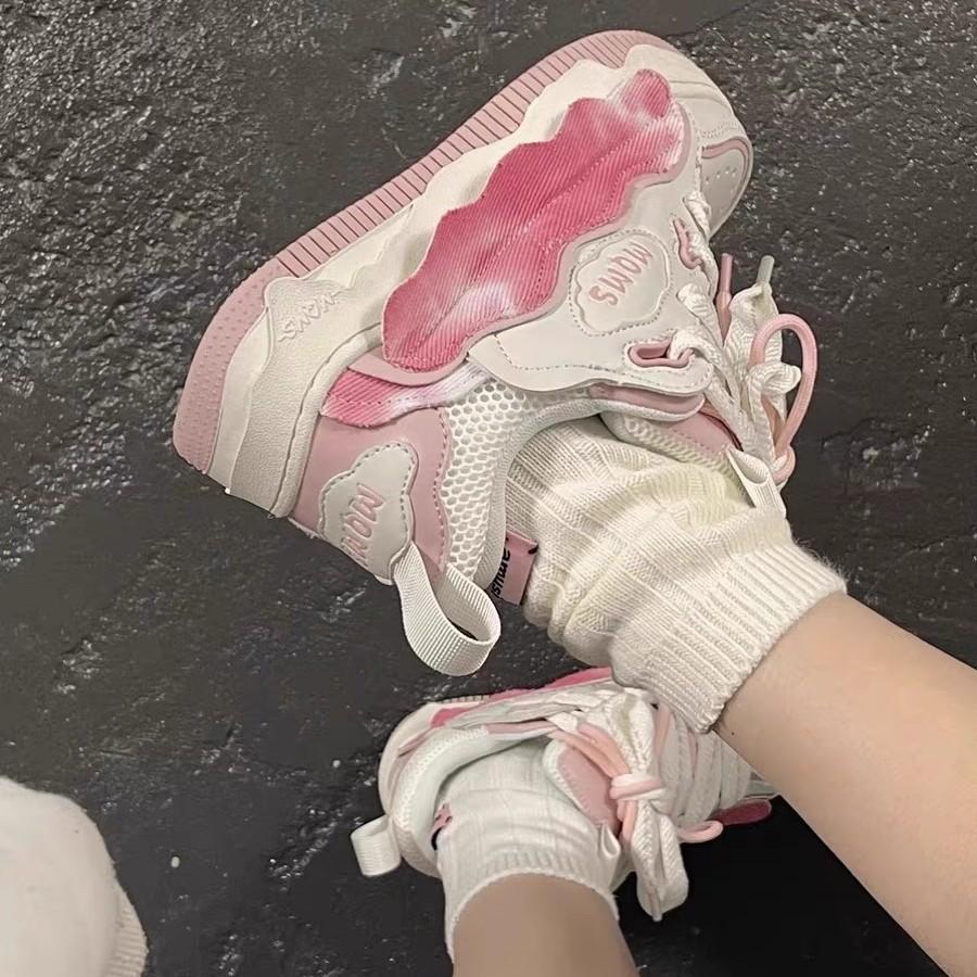 Popular thick-soled dopamine popular little white shoes women's spring 2025 new versatile muffin heightening pink board shoes
