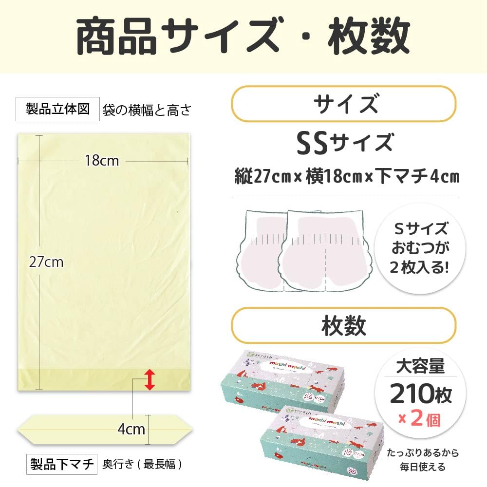 Moshi Moshi Diaper No Odor Can Hold 2 Diaper Deodorant 210 of (Keratta) Odor-proof Bag, [With Gusset, Diapers] (SS Size, Pieces) (set 2)