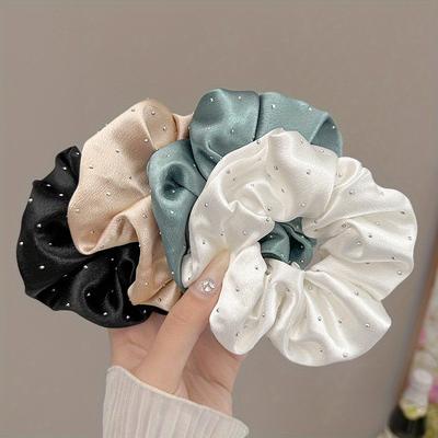 Elegante Retro Glänzende Sternenpunkte Haargummis Satin Seide Haarbänder Damen Strass Satin Haarband Einfarbig Gummibänder