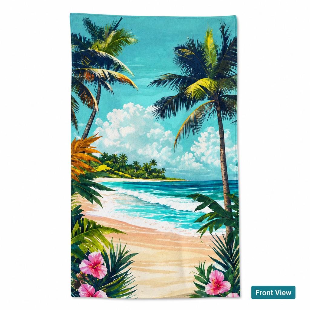 Tropical Palm Tree Beach Towel Flat Print Quick Dry Non-Woven Soft Bath Towel for Summer Vacation Pool Travel Hawaii Style