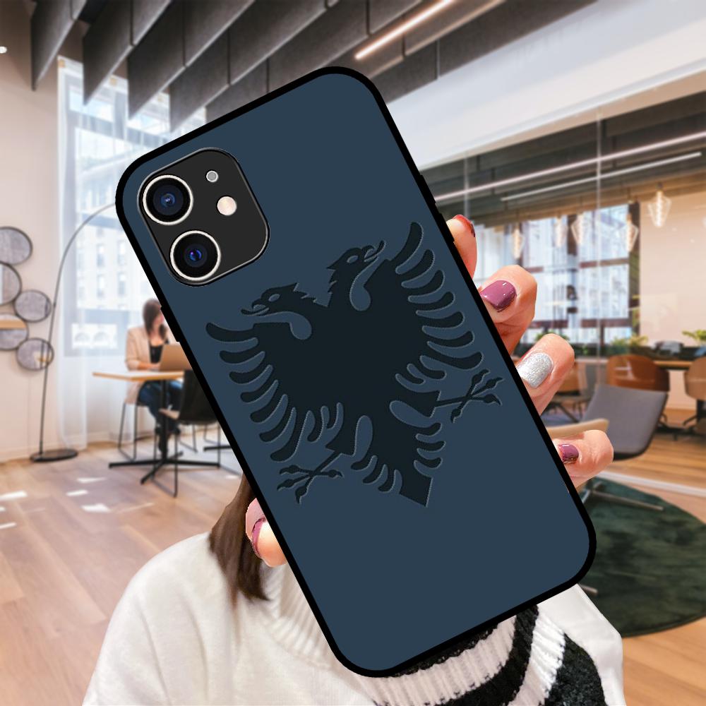 For iPhone  11 12  8 Plus Mini Pro X XR XS Max 4 5 7 6 6S 8 SE Phone Case Black Cover Shell Soft Etui Albanian Flag Eagle
