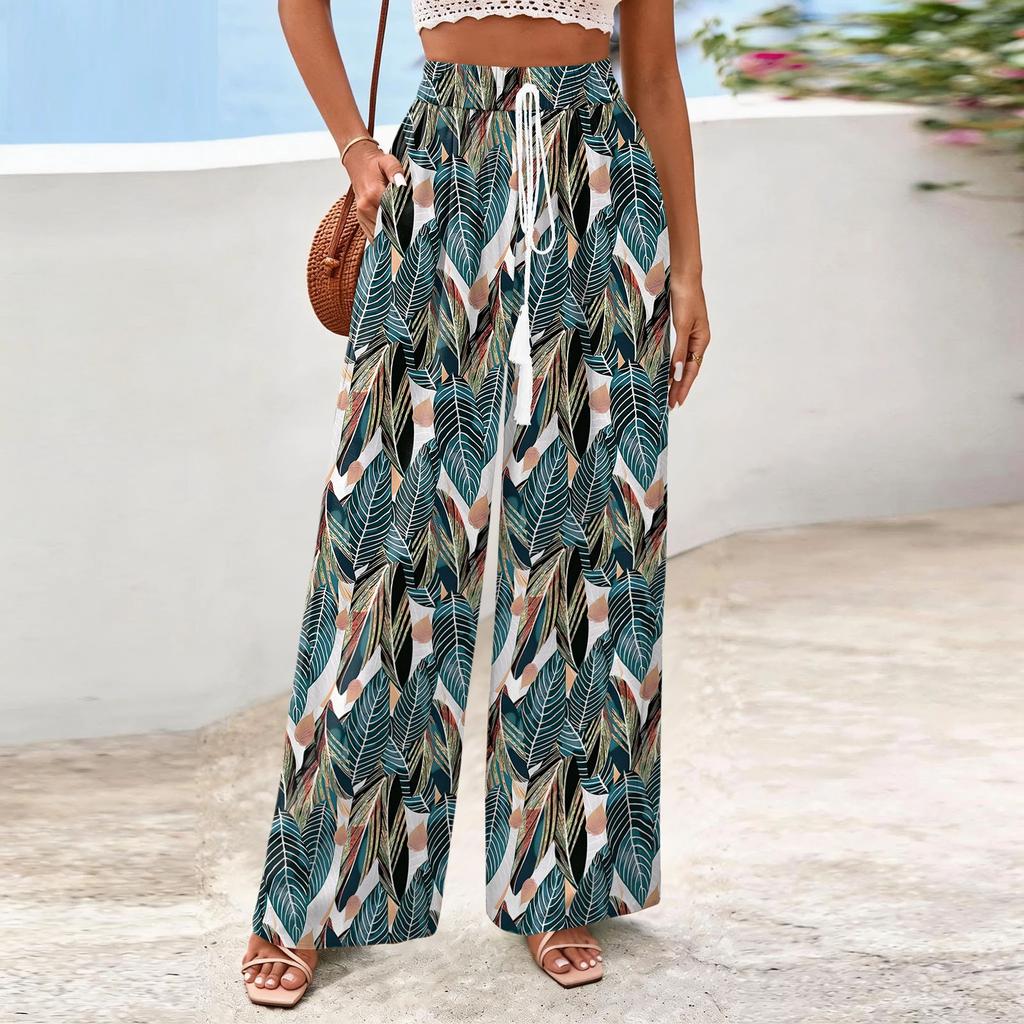 Women's Wide-Leg Casual Flowy Floral Print Pants