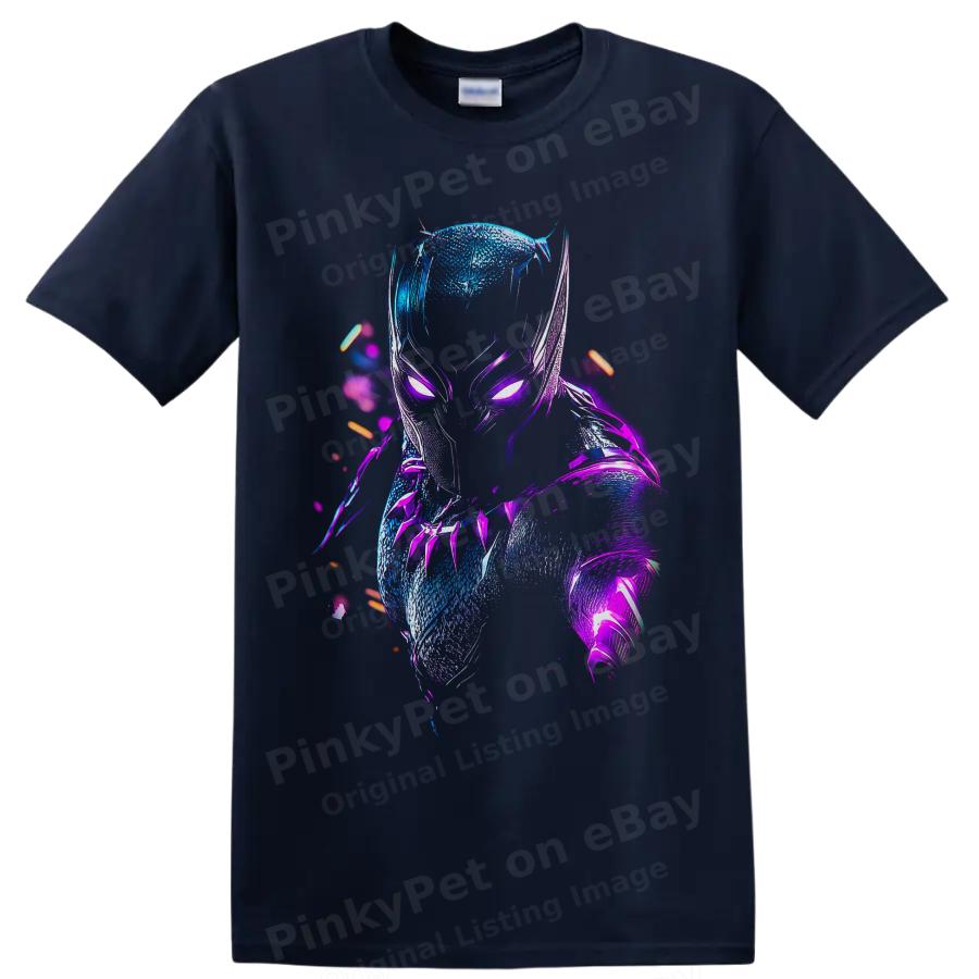 Black Panther T'Challa Neon Cyberpunk Superhero Graphic T Shirt Cool Fan Art Tee