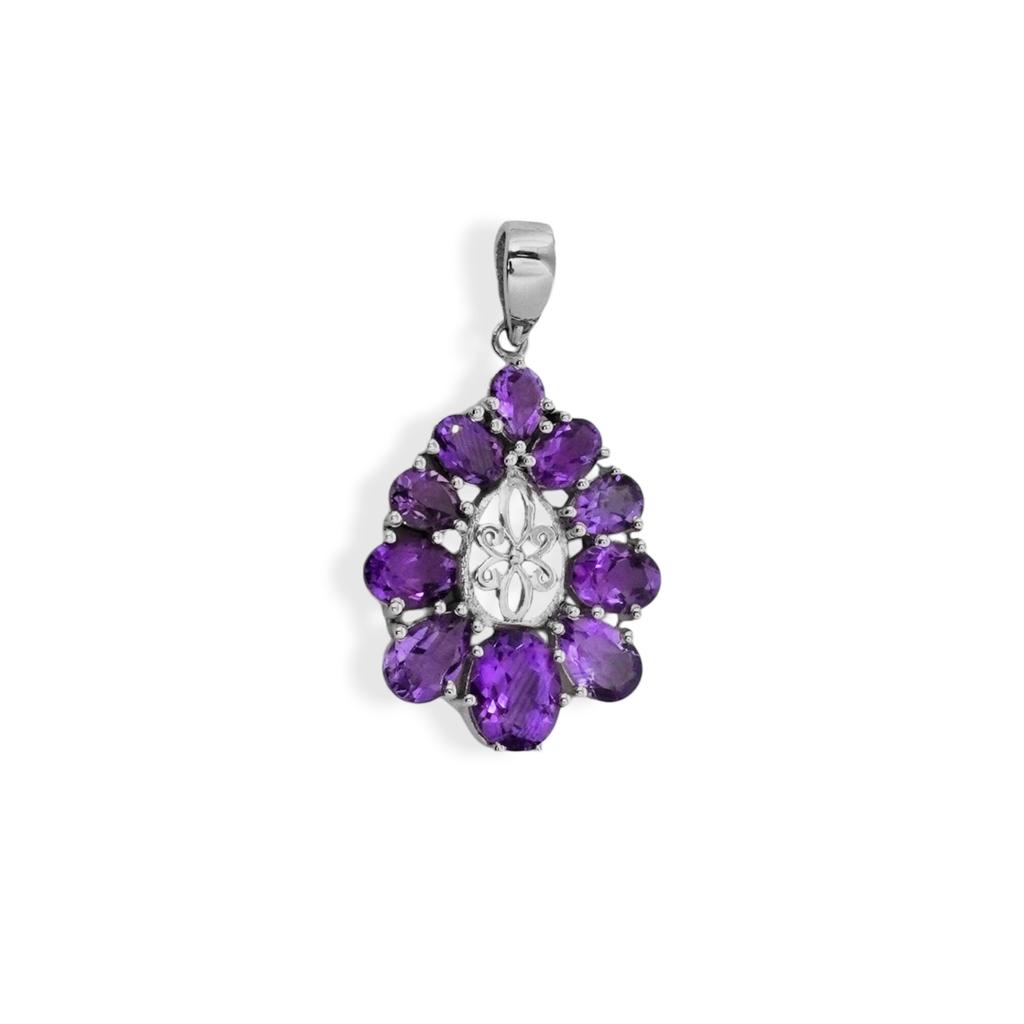 Natural Amethyst 925 Sterling Silver Teardrop Pendant