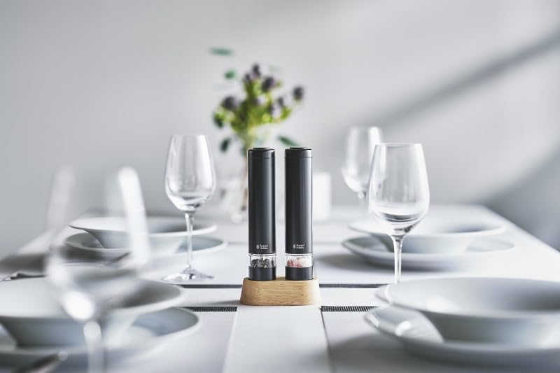 Russell Hobbs Electric Mill Salt & Pepper Rock Salt Pepper Spices Adjustable Coarseness Set of 2 Mini Size Black 7933JP-BK