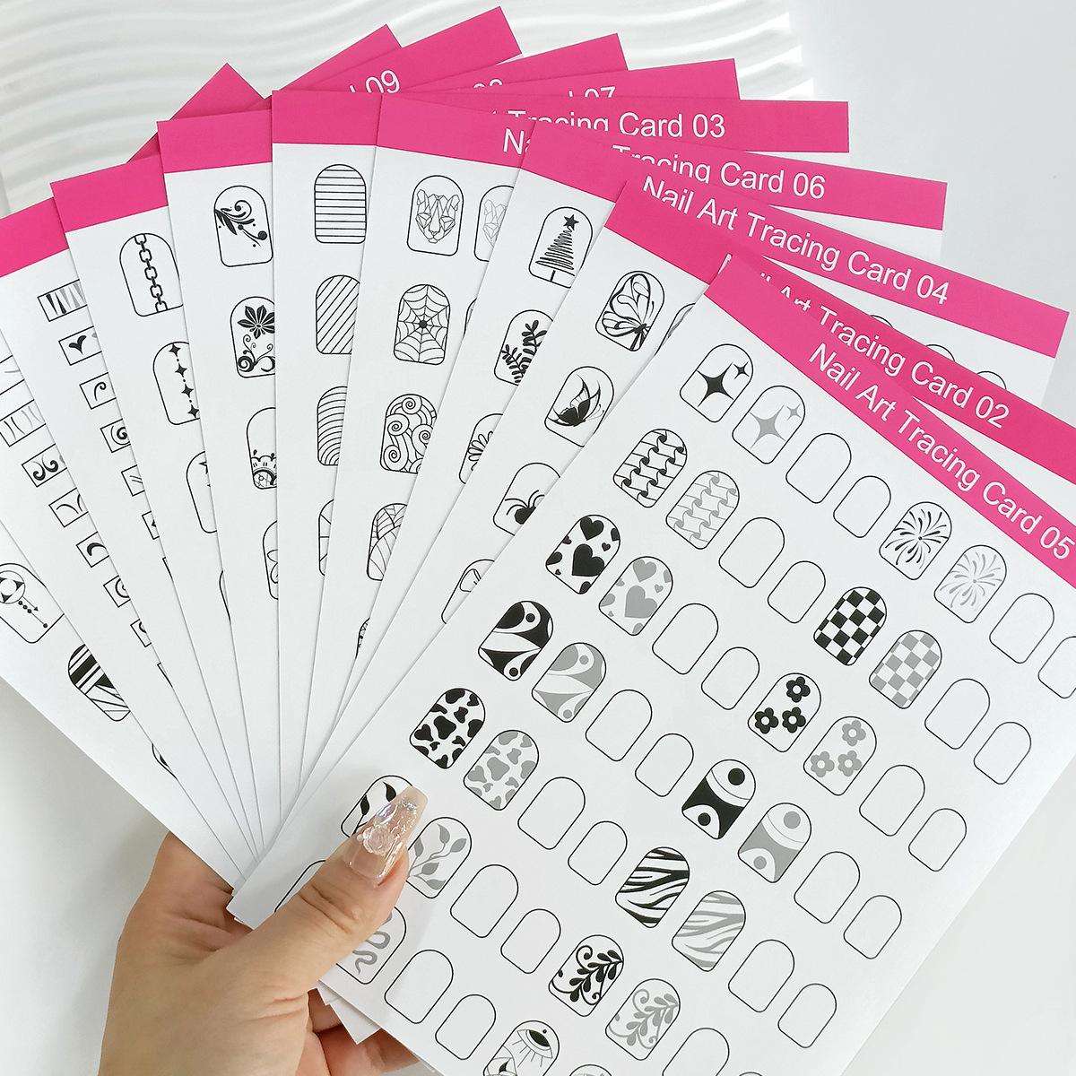 10 Pieces of Reusable Nail Art Drawing Practice Cards Press-on Nail Art Practice Cards for Beginners Nail Art Training Card Display Card Board 10pcs mix tracing card