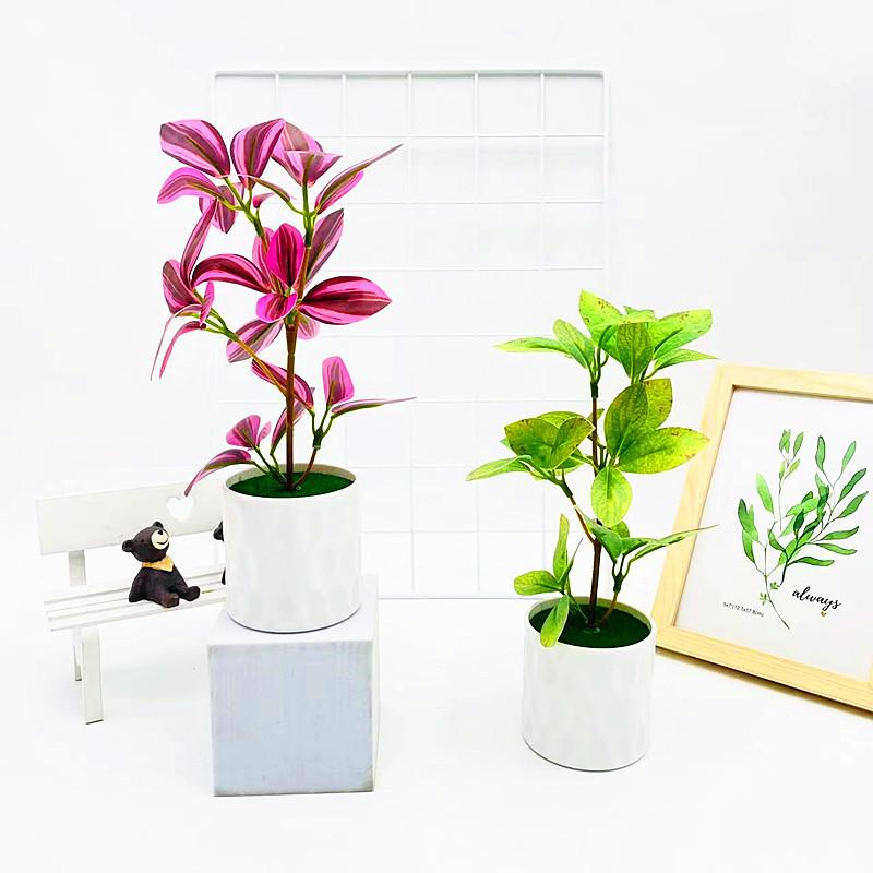 Multi Simulated Color Leaves Potted Artificial Plant Ornament Decoration
