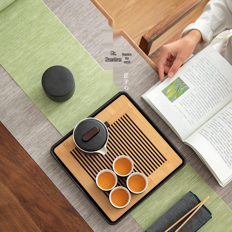 Mr. Nanshan Simple & Elegant Japanese Black Ceramic Side-Handle Tea Set