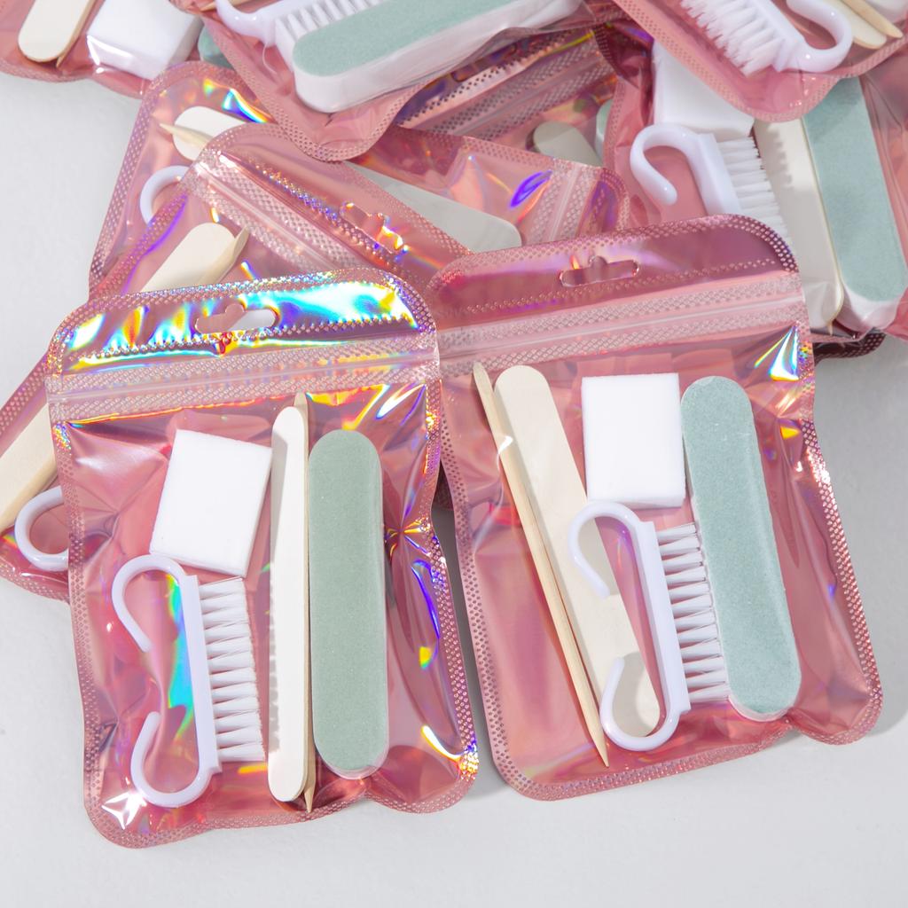 Manicure Pedicure Kit Dual Side Nail File Wooden Cuticle Pusher Nail Brush Home Use Safe Gentle Nail Care Tools