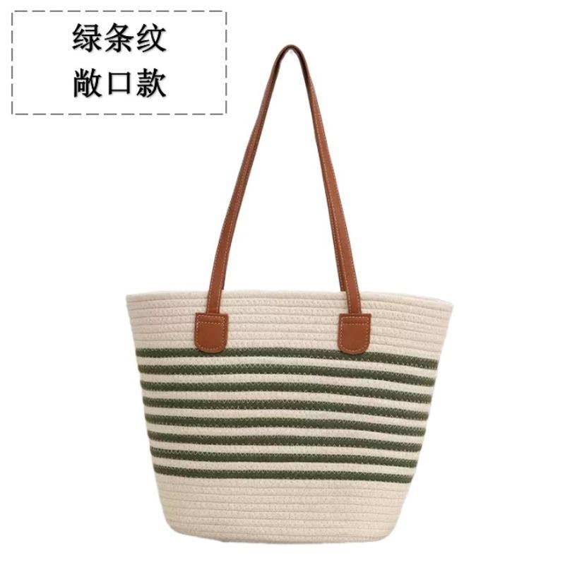 Versatile High-end Straw Bag, Seaside Vacation Striped Woven Bag, Women's Large-capacity Shoulder Beach Tote Bag