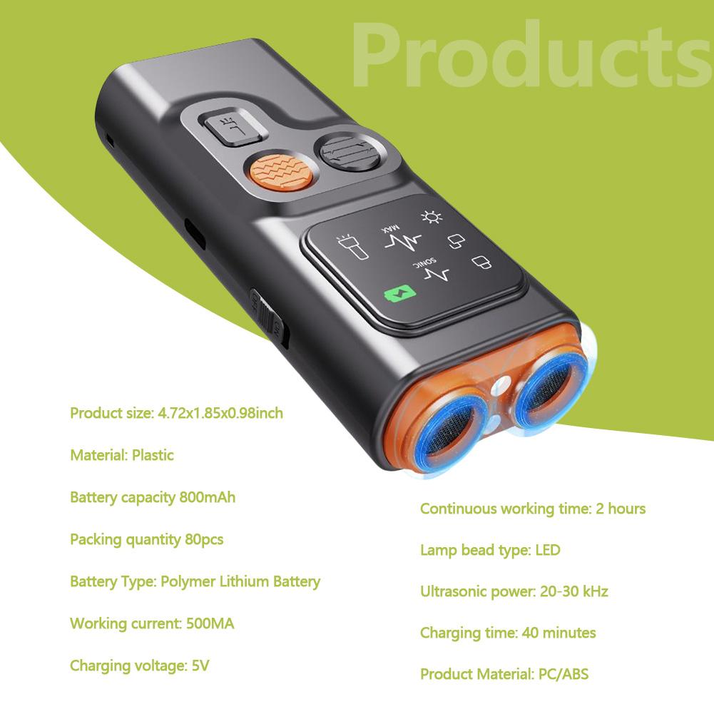 Dog Bark Deterrent with LED Flashlight Ultrasonic Barking Deterrent Device Rechargeable Portable Dog Repeller for Indoor Outdoor