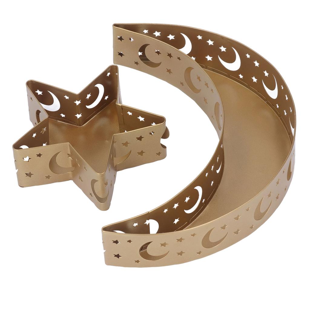 2 Stück Ramadan Desserttablett Mond Stern Edelstahl Eid Serviertischgeschirr Dekor für Islam Muslim