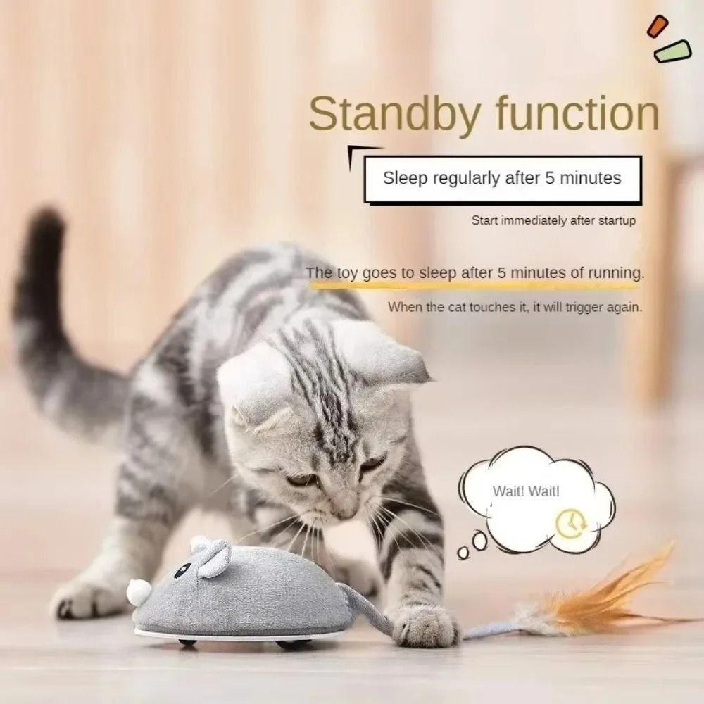 Interactive Mouse Moving Cat Toy Squeaky Plush Mouse Kitten Toy  Playing Game
