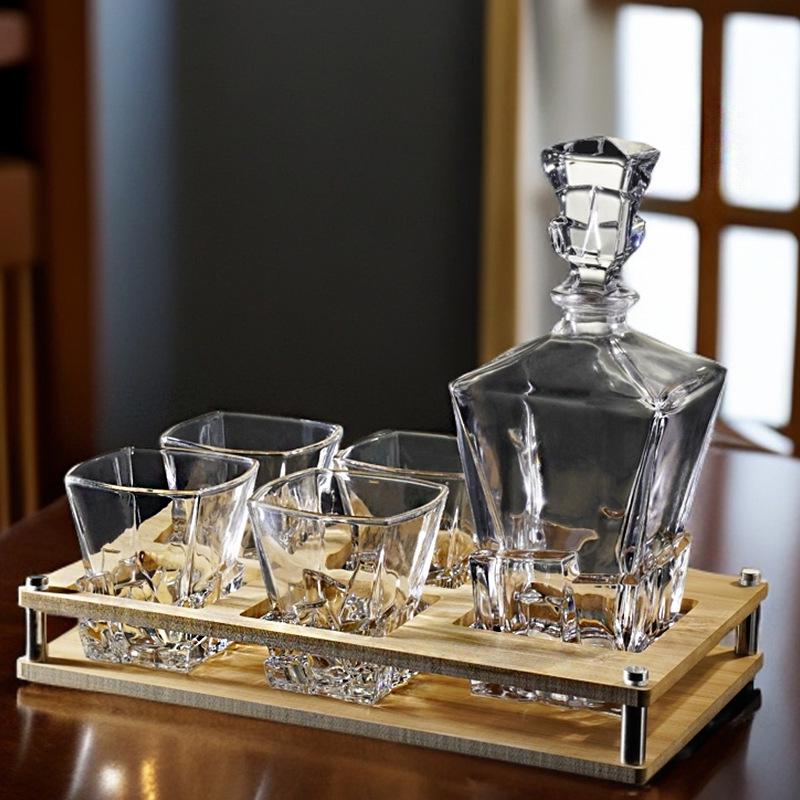Premium Whiskey Glassware Set with Decanter, Ice-Crack Design, Cup Holder, and Tray - Perfect for Dinner Parties