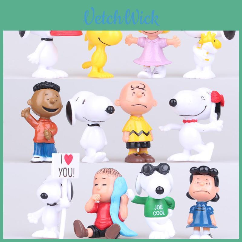 Adorable 12pcs Peanuts Charlie Brown Snoopy Lucy Franklin Figure Cake Topper Set